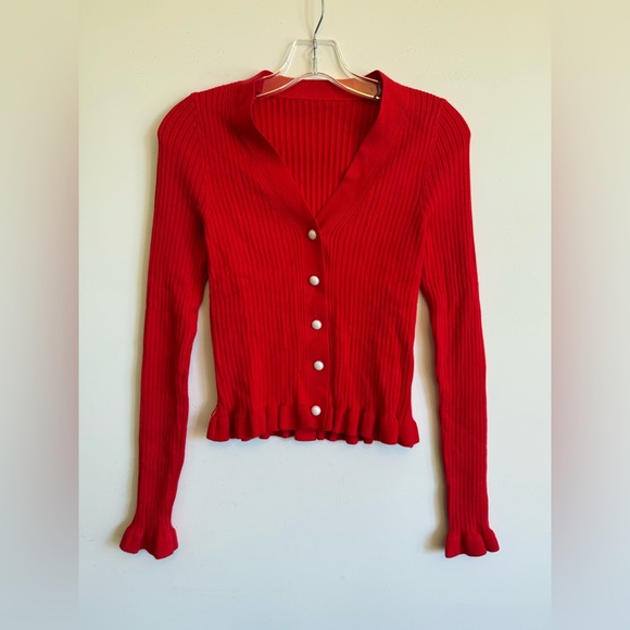 Commense Red Ribbed Cardigan - Picture 5 of 9